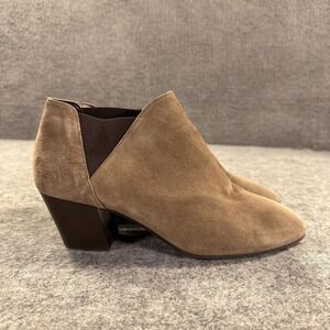 Aquatalia Boots Womens Size 7.5 Brown Suede‎ Ankle Booties Block Heel Italy